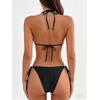 image:imageMakeMeChic Womens Polka Dots Triangle Thong Bikini Sets Floral Cute Bathing Suit SwimsuitsBlack Flower