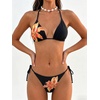 image:imageMakeMeChic Womens Polka Dots Triangle Thong Bikini Sets Floral Cute Bathing Suit SwimsuitsBlack Flower