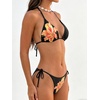 image:imageMakeMeChic Womens Polka Dots Triangle Thong Bikini Sets Floral Cute Bathing Suit SwimsuitsBlack Flower