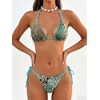 image:imageMakeMeChic Womens Polka Dots Triangle Thong Bikini Sets Floral Cute Bathing Suit SwimsuitsGreen