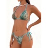 image:imageMakeMeChic Womens Polka Dots Triangle Thong Bikini Sets Floral Cute Bathing Suit SwimsuitsGreen