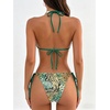 image:imageMakeMeChic Womens Polka Dots Triangle Thong Bikini Sets Floral Cute Bathing Suit SwimsuitsLeopard Green