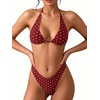 image:imageMakeMeChic Womens Polka Dots Triangle Thong Bikini Sets Floral Cute Bathing Suit SwimsuitsPolka Dots Burgundy