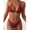 image:imageMakeMeChic Womens Polka Dots Triangle Thong Bikini Sets Floral Cute Bathing Suit SwimsuitsPolka Dots Burgundy