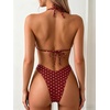 image:imageMakeMeChic Womens Polka Dots Triangle Thong Bikini Sets Floral Cute Bathing Suit SwimsuitsPolka Dots Burgundy