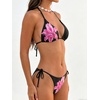image:imageMakeMeChic Womens Polka Dots Triangle Thong Bikini Sets Floral Cute Bathing Suit SwimsuitsRed Flower Black