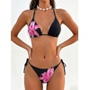 image:imageMakeMeChic Womens Polka Dots Triangle Thong Bikini Sets Floral Cute Bathing Suit SwimsuitsRed Flower Black
