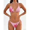 image:imageMakeMeChic Womens Polka Dots Triangle Thong Bikini Sets Floral Cute Bathing Suit SwimsuitsSolid Pink Flower