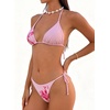 image:imageMakeMeChic Womens Polka Dots Triangle Thong Bikini Sets Floral Cute Bathing Suit SwimsuitsSolid Pink Flower