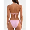 image:imageMakeMeChic Womens Polka Dots Triangle Thong Bikini Sets Floral Cute Bathing Suit SwimsuitsSolid Pink Flower