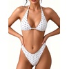 image:imageMakeMeChic Womens Polka Dots Triangle Thong Bikini Sets Floral Cute Bathing Suit SwimsuitsWhite Polka Dots
