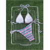 image:imageMakeMeChic Womens Striped Triangle Thong Micro Bikini Sets Halter Swimsuits Bathing SuitBlue Pink