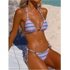 image:imageMakeMeChic Womens Striped Triangle Thong Micro Bikini Sets Halter Swimsuits Bathing SuitBlue Pink