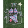 image:imageMakeMeChic Womens Striped Triangle Thong Micro Bikini Sets Halter Swimsuits Bathing SuitBlue Pink