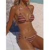 image:imageMakeMeChic Womens Striped Triangle Thong Micro Bikini Sets Halter Swimsuits Bathing SuitChocolate Brown
