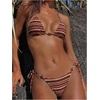 image:imageMakeMeChic Womens Striped Triangle Thong Micro Bikini Sets Halter Swimsuits Bathing SuitChocolate Brown
