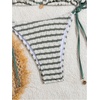 image:imageMakeMeChic Womens Striped Triangle Thong Micro Bikini Sets Halter Swimsuits Bathing SuitDark Green