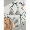 image:imageMakeMeChic Womens Striped Triangle Thong Micro Bikini Sets Halter Swimsuits Bathing SuitDark Green