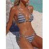 image:imageMakeMeChic Womens Striped Triangle Thong Micro Bikini Sets Halter Swimsuits Bathing SuitDusty Blue