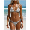 image:imageMakeMeChic Womens Striped Triangle Thong Micro Bikini Sets Halter Swimsuits Bathing SuitLight Grey