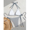 image:imageMakeMeChic Womens Striped Triangle Thong Micro Bikini Sets Halter Swimsuits Bathing SuitLight Grey