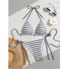 image:imageMakeMeChic Womens Striped Triangle Thong Micro Bikini Sets Halter Swimsuits Bathing SuitLight Grey