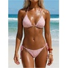 image:imageMakeMeChic Womens Striped Triangle Thong Micro Bikini Sets Halter Swimsuits Bathing SuitLight Pink
