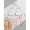image:imageMakeMeChic Womens Striped Triangle Thong Micro Bikini Sets Halter Swimsuits Bathing SuitLight Pink
