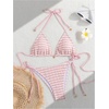 image:imageMakeMeChic Womens Striped Triangle Thong Micro Bikini Sets Halter Swimsuits Bathing SuitLight Pink
