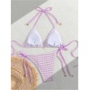 image:imageMakeMeChic Womens Striped Triangle Thong Micro Bikini Sets Halter Swimsuits Bathing SuitMauve Purple