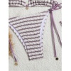 image:imageMakeMeChic Womens Striped Triangle Thong Micro Bikini Sets Halter Swimsuits Bathing SuitPurplish Red