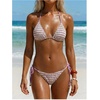 image:imageMakeMeChic Womens Striped Triangle Thong Micro Bikini Sets Halter Swimsuits Bathing SuitPurplish Red