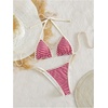 image:imageMakeMeChic Womens Striped Triangle Thong Micro Bikini Sets Halter Swimsuits Bathing SuitRed Pink