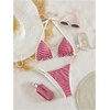 image:imageMakeMeChic Womens Striped Triangle Thong Micro Bikini Sets Halter Swimsuits Bathing SuitRed Pink