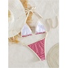 image:imageMakeMeChic Womens Striped Triangle Thong Micro Bikini Sets Halter Swimsuits Bathing SuitRed Pink
