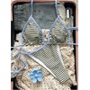 image:imageMakeMeChic Womens Striped Triangle Thong Micro Bikini Sets Halter Swimsuits Bathing SuitYellow
