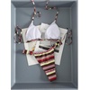 image:imageMakeMeChic Womens Striped Triangle Thong Micro Bikini Sets Halter Swimsuits Bathing SuitYellow Brown Red