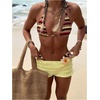 image:imageMakeMeChic Womens Striped Triangle Thong Micro Bikini Sets Halter Swimsuits Bathing SuitYellow Brown Red