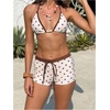 image:imageMakeMeChic Womens Triangle Bikini Sets Star Print Halter Tops and Boyshorts Bathing SuitBrown and White