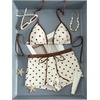 image:imageMakeMeChic Womens Triangle Bikini Sets Star Print Halter Tops and Boyshorts Bathing SuitBrown and White