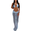 image:imageMakeMeChic Womens 3 Piece Zebra Cheetah Bikini Sets Polka Dots Strapless Bathing Suit with Swimsuit CoverupLight Blue