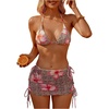 image:imageMakeMeChic Womens Beach String Bikini Sets Floral Cheetah Print Halter Triangle Three Piece SwimsuitsLight Brown