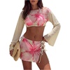 image:imageMakeMeChic Womens Beach Swimsuit Coverup Floral Long Sleeve Tie Side Two Piece Cover Up SetsYellow