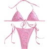 image:imageMakeMeChic Womens Sexy String Sequin Bikini Sets Triangle Halter Swimsuits Cheeky Summer Bathing SuitsPink
