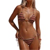 image:imageMakeMeChic Womens Striped Triangle Thong Micro Bikini Sets Halter Swimsuits Bathing SuitChocolate Brown