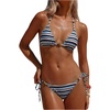 image:imageMakeMeChic Womens Striped Triangle Thong Micro Bikini Sets Halter Swimsuits Bathing SuitDusty Blue