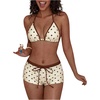 image:imageMakeMeChic Womens Triangle Bikini Sets Star Print Halter Tops and Boyshorts Bathing SuitBrown and White