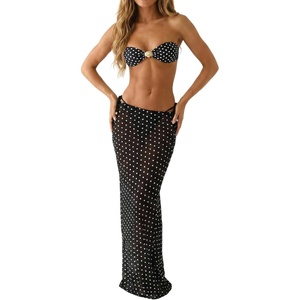 image:imageMakeMeChic Womens 3 Piece Zebra Cheetah Bikini Sets Polka Dots Strapless Bathing Suit with Swimsuit CoverupPolka Dots