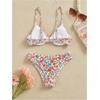 image:imageMakeMeChic Womens 2 Piece Bikini Set Floral Underwire Spaghetti Strap Smocked Bathing SuitBlue and Red