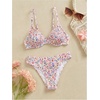 image:imageMakeMeChic Womens 2 Piece Bikini Set Floral Underwire Spaghetti Strap Smocked Bathing SuitPurple and Pink